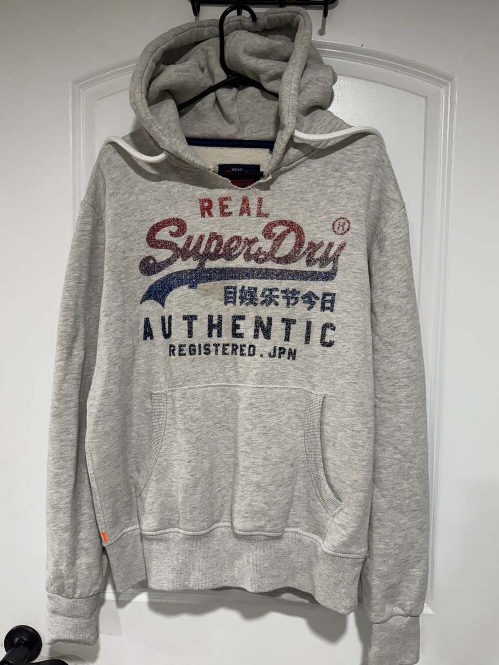 Superdry Heavyweight Hoodie Gray Pullover Fleece Streetwear Y2K Men’s Large